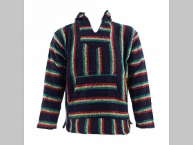 " MEXICO " hrubá bundomikina s kapucou "Klokanka " 80%bavlna 20%polyester farba: čierna s žlto-červeno-zelenými  pruhmi